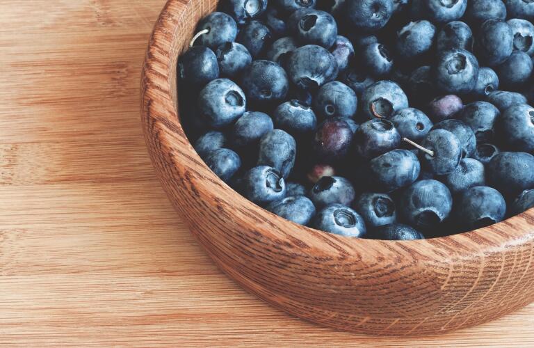 Close-Up Of Blueberries In Bowl On Table