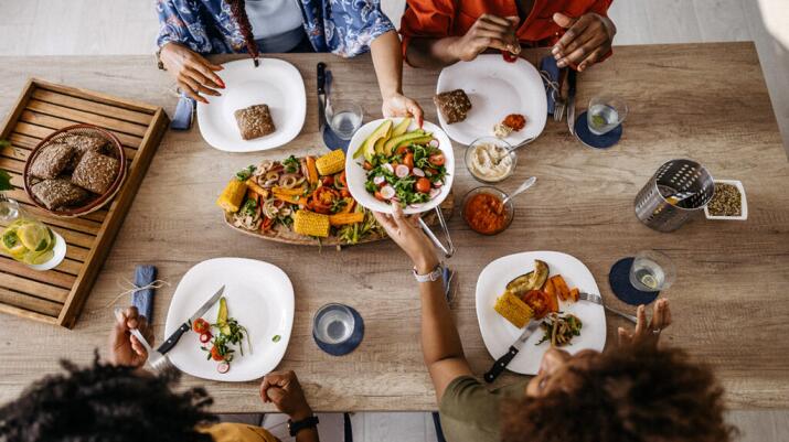 People are eating a vegetarian meal.
