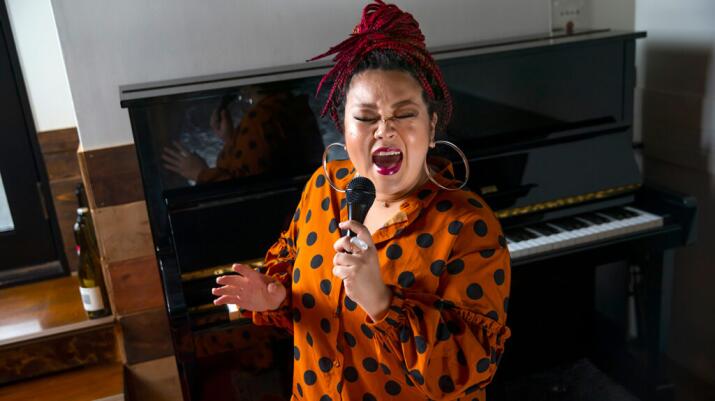 A woman singing