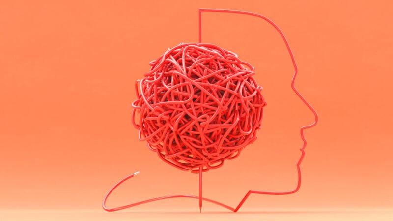 brain concept with tangled rubber thread