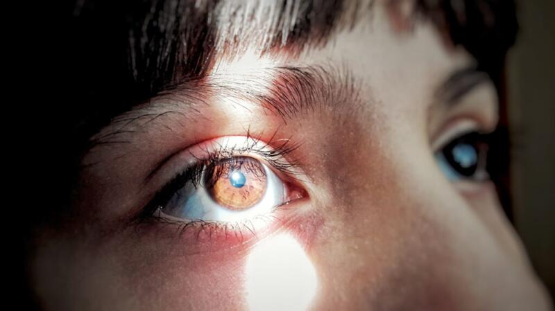 closeup image of sunlight shining on brown eye