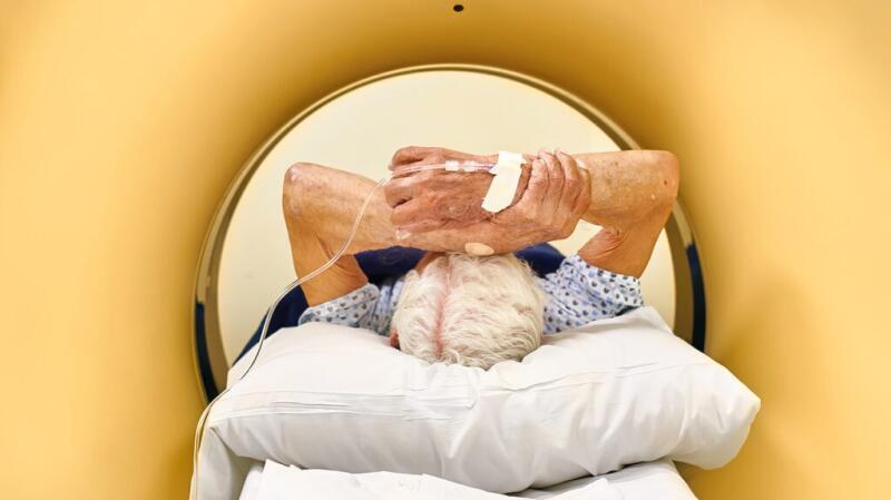 A person is getting a CT scan.