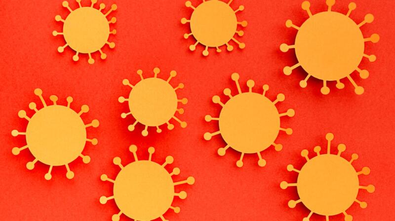 Yellow antibody circles on an orange background