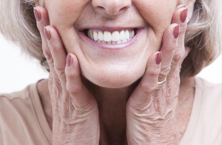 Close up view on senior dentures