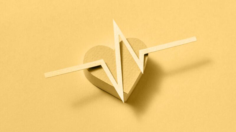 There is a yellow model of a heart.