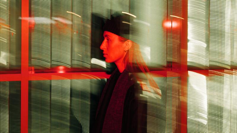 woman walking blurry environment