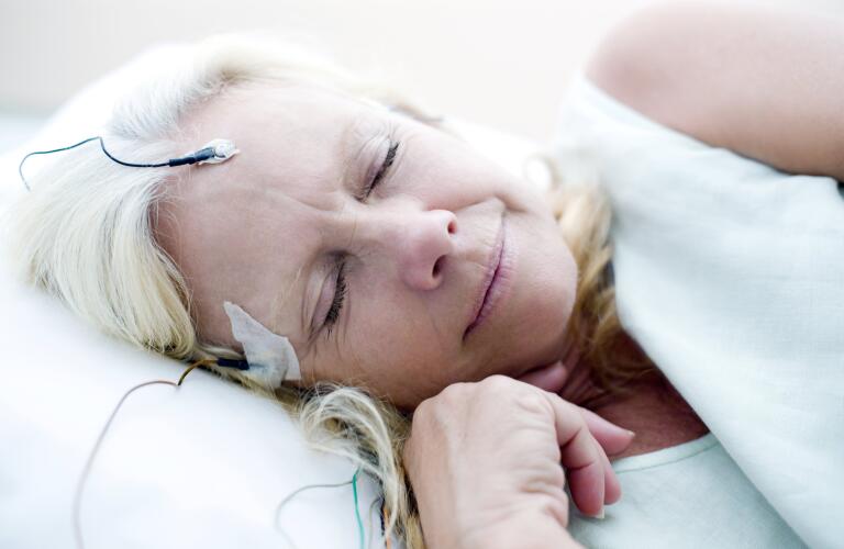 close up of sernio woman undergoing sleep study