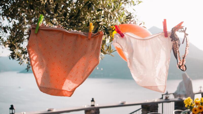 Women's underwear drying on a washing line