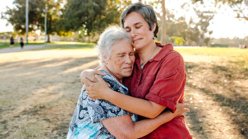 Two women hugging