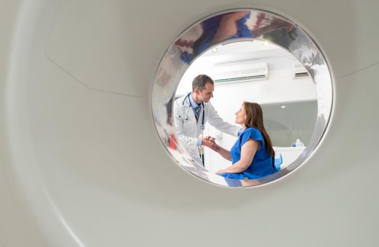 doctor talking to patient before ct scan