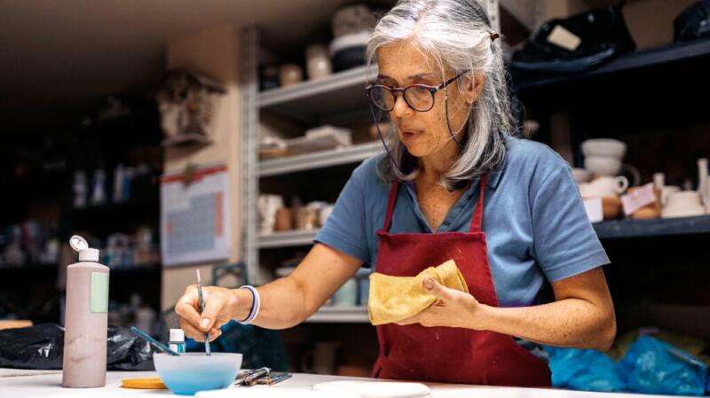 Woman working on ceramics