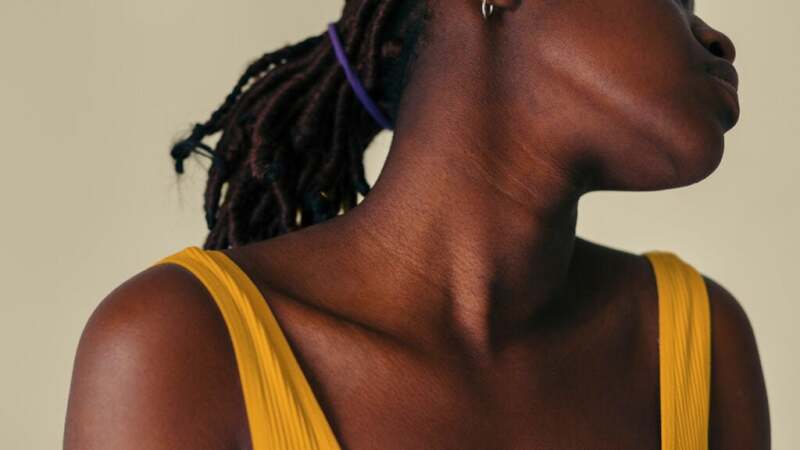A close up of a female's neck