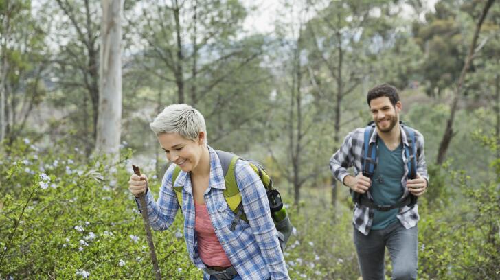 Young couple hike in California