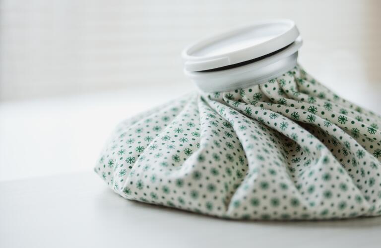 closeup of cold compress on table