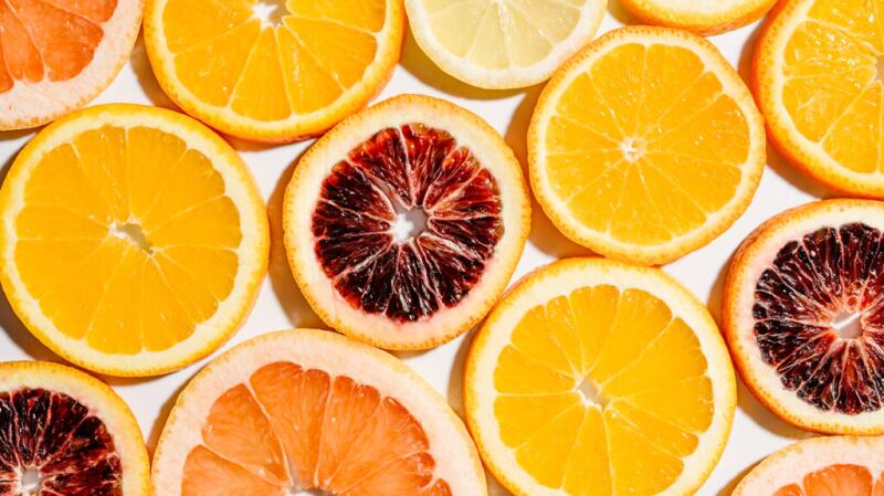 A picture of assorted slices of citrus fruits
