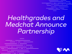 White text against a blue and purple gradient reads "Healthgrades and Medchat Announce Partnership."