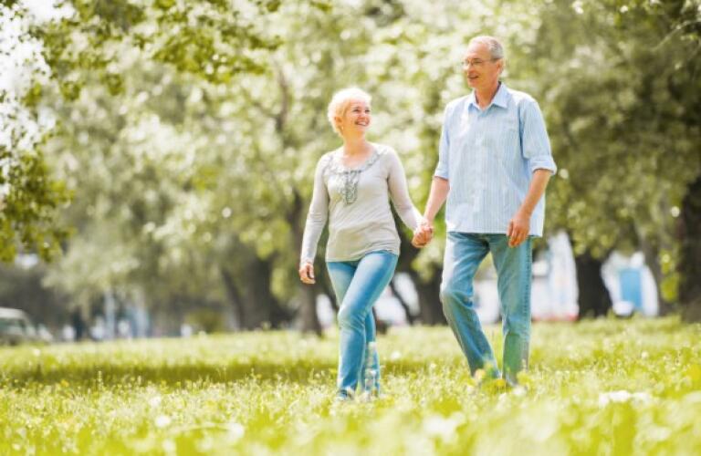 Senior couple walking