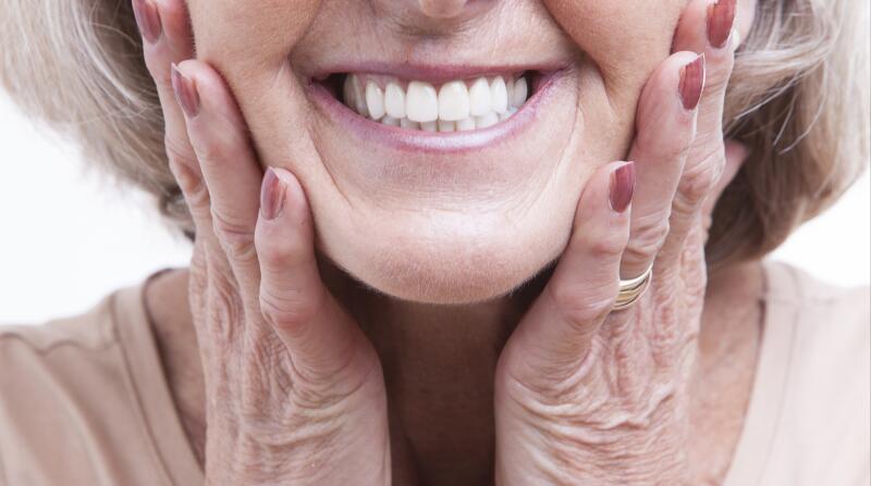 Close up view on senior dentures