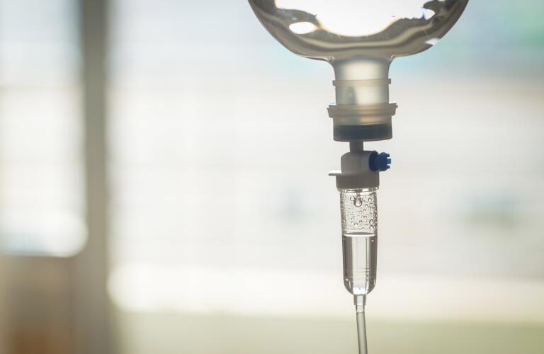 Close-up of chemotherapy or other IV infusion